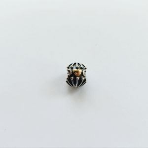 Pandora Hatched Heart Two-tone Charm featuring 14K Gold Heart / Sterling Silver